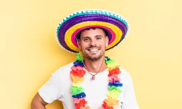 Young Handsome Man Smiling Happily Hand Hip Confident Mexican Party — Stock Photo, Image