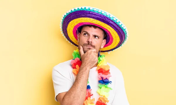 Young Handsome Man Thinking Feeling Doubtful Confused Mexican Party Concept — Stock Photo, Image