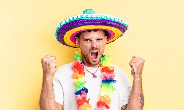 Young Handsome Man Shouting Aggressively Angry Expression Mexican Party Concept — Stock Photo, Image