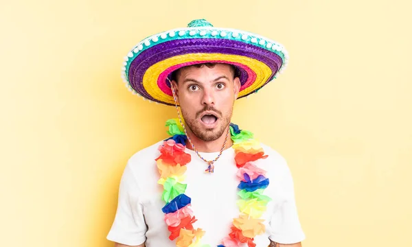 Young Handsome Man Looking Very Shocked Surprised Mexican Party Concept — Stock Photo, Image