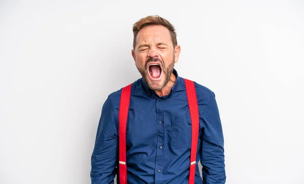 Middle Age Handsome Man Shouting Aggressively Looking Very Angry — Stock Photo, Image