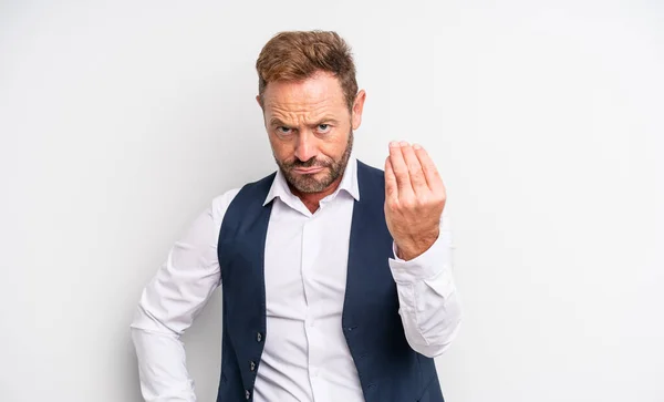 Middle Age Handsome Man Making Capice Money Gesture Telling You — Stock Photo, Image
