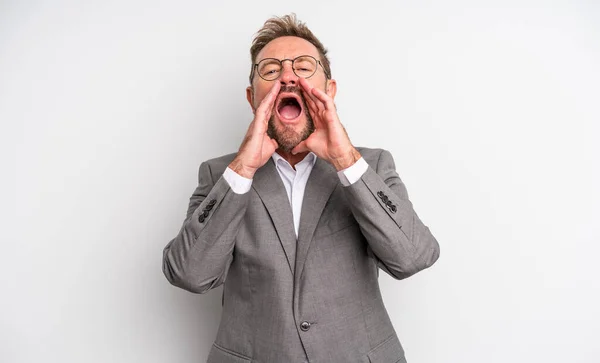 Uomo Mezza Età Bello Sentirsi Felice Dando Grande Grido Con — Foto Stock