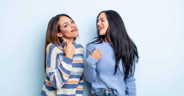 Pretty Hispanic Woman Looking Arrogant Successful Positive Proud Couple Friends — Stock Photo, Image