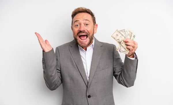 Middle Age Handsome Man Feeling Happy Astonished Something Unbelievable Dollar — Stock Photo, Image