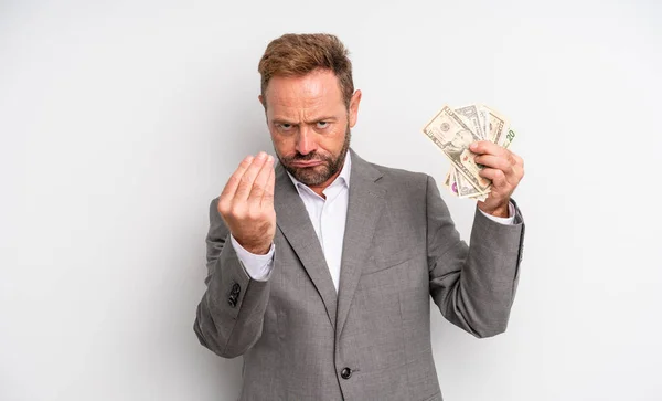 Middle Age Handsome Man Making Capice Money Gesture Telling You — Stock Photo, Image