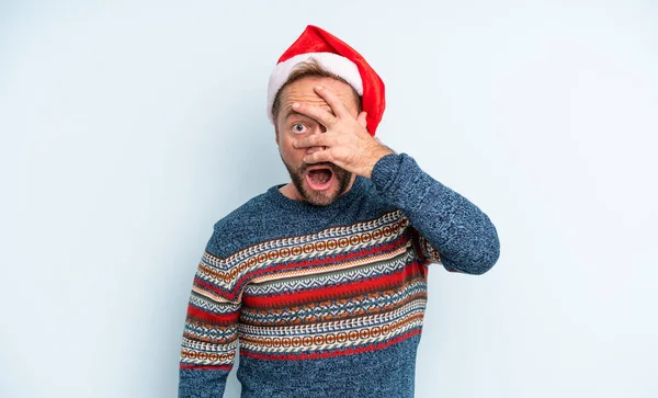 Middle Age Handsome Man Looking Shocked Scared Terrified Covering Face — Stock Photo, Image