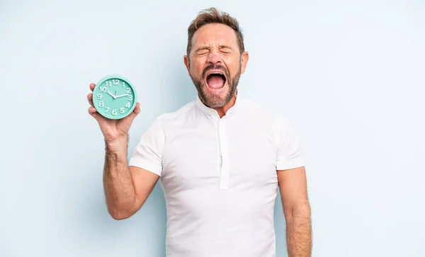 Middle Age Handsome Man Shouting Aggressively Looking Very Angry Alarm — Stock Photo, Image