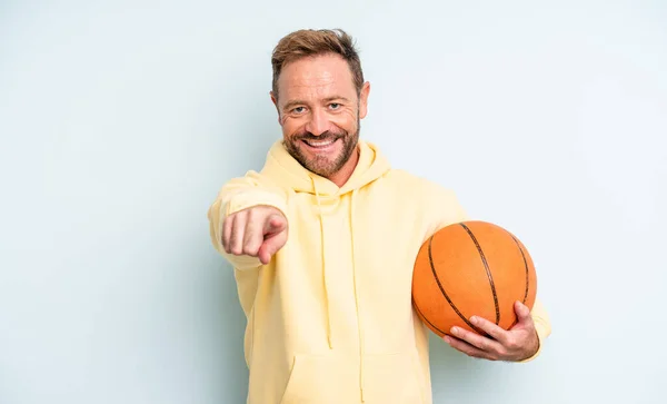 Middle Age Handsome Man Pointing Camera Choosing You Basketball Concept — Stock Photo, Image