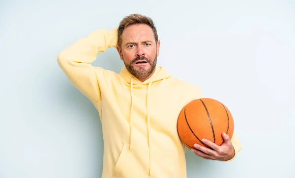 Middle Age Handsome Man Feeling Stressed Anxious Scared Hands Head — Stock Photo, Image