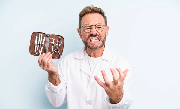 Middle Age Handsome Man Looking Angry Annoyed Frustrated Podiatrist Concept — Stock Photo, Image