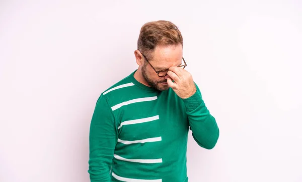 Middle Age Handsome Man Feeling Stressed Unhappy Frustrated Touching Forehead — Stock Photo, Image