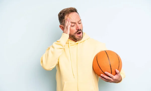 Middle Age Handsome Man Feeling Happy Excited Surprised Basketball Concept — Stock Photo, Image