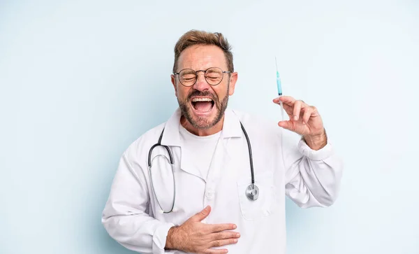 Middle Age Handsome Man Laughing Out Loud Some Hilarious Joke — Stock Photo, Image