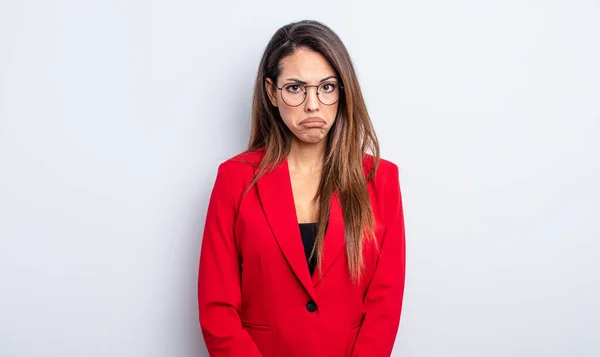 Pretty Hispanic Woman Feeling Sad Whiney Unhappy Look Crying Businesswoman — Stock Photo, Image