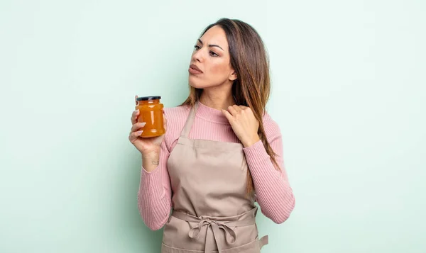 Pretty Hispanic Woman Feeling Stressed Anxious Tired Frustrated Peach Jam — Stock Photo, Image