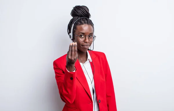 Pretty Black Woman Making Capice Money Gesture Telling You Pay — Stock Photo, Image