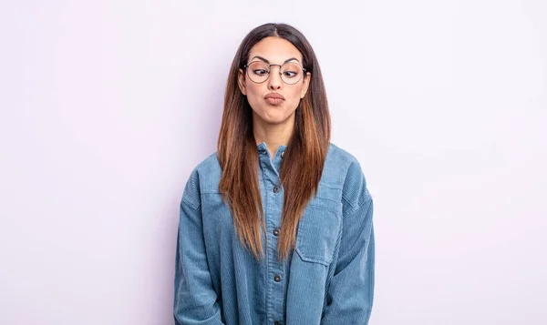 Pretty Hispanic Woman Looking Goofy Funny Silly Cross Eyed Expression — Stock Photo, Image