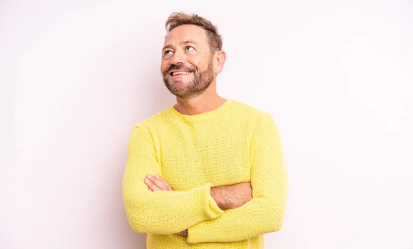 Homem Bonito Meia Idade Sentindo Feliz Orgulhoso Esperançoso Perguntando Pensando — Fotografia de Stock