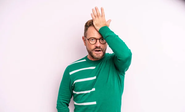 Middle Age Handsome Man Raising Palm Forehead Thinking Oops Making — Fotografia de Stock