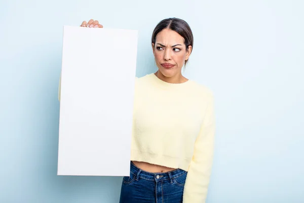 Pretty Hispanic Woman Feeling Sad Upset Angry Looking Side Blank — Stock Photo, Image