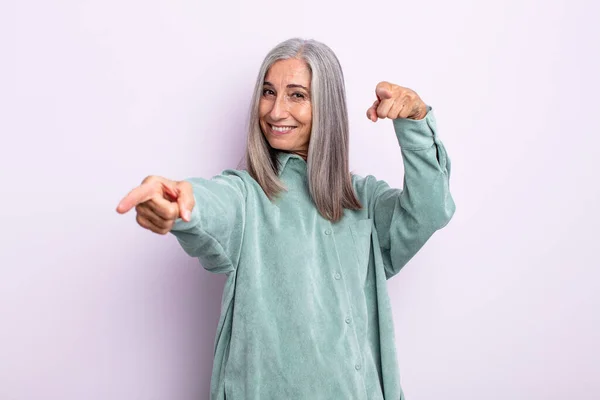 Middle Age Gray Hair Woman Feeling Happy Confident Pointing Camera — Stock Photo, Image