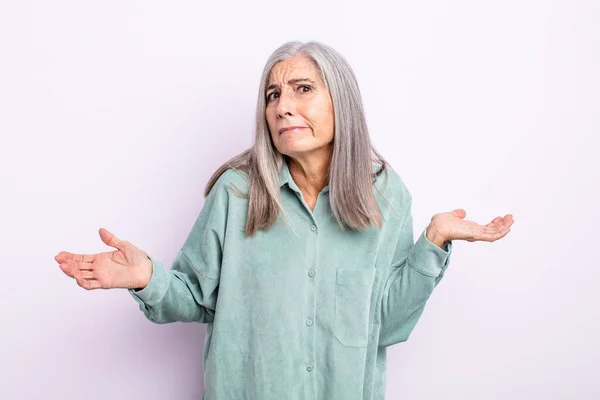 Middle Age Gray Hair Woman Feeling Clueless Confused Having Idea — Foto Stock