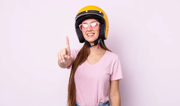 Young Pretty Woman Motorbike Helmet — Stock Photo, Image
