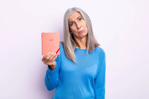 Middle Age Gray Hair Woman Feeling Sad Whiney Unhappy Look — Stock Photo, Image
