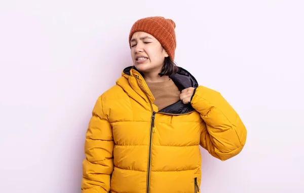 Mulher Muito Jovem Sentindo Estressado Ansioso Cansado Frustrado Conceito Tempo — Fotografia de Stock