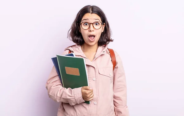 Pretty Young Woman Looking Very Shocked Surprised Student Books Concept — Stock Photo, Image