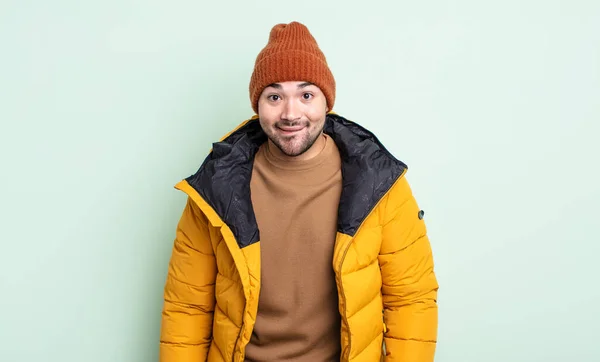 Young Handsome Man Looking Puzzled Confused Cold Weather Concept — Stock Photo, Image