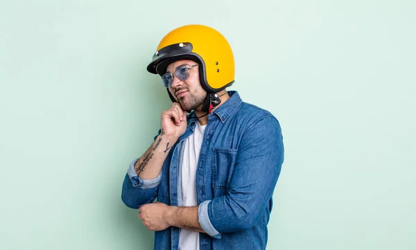 Young Handsome Man Smiling Happy Confident Expression Hand Chin Motorbike — Stock Photo, Image