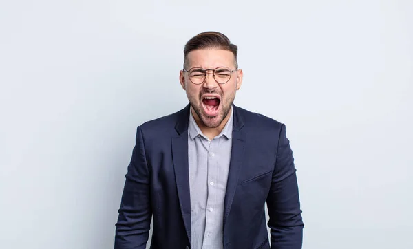 Young Handsome Man Shouting Aggressively Looking Very Angry Businessman Concept — Stock Photo, Image