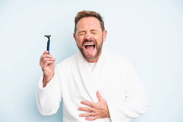 Middle Age Man Laughing Out Loud Some Hilarious Joke Shave — Stok fotoğraf