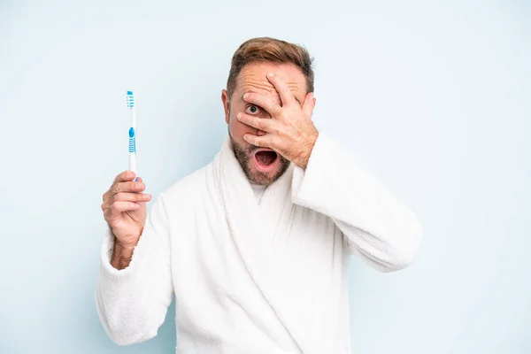 Middle Age Man Looking Shocked Scared Terrified Covering Face Hand — Stockfoto