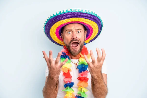 Middle Age Man Looking Desperate Frustrated Stressed Mexican Culture — Stock Photo, Image