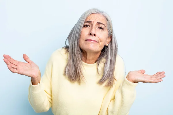 Middle Age Gray Hair Woman Feeling Clueless Confused Having Idea — Stockfoto