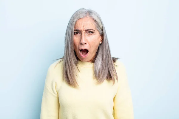 Middle Age Gray Hair Woman Looking Shocked Angry Annoyed Disappointed — Stock Photo, Image