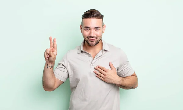 Young Handsome Man Looking Happy Confident Trustworthy Smiling Showing Victory — Stock Photo, Image