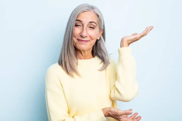 Middle Age Gray Hair Woman Smiling Proudly Confidently Feeling Happy — Stock Photo, Image