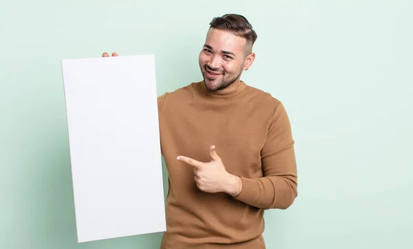 Young Handsome Man Smiling Cheerfully Feeling Happy Pointing Side Empty — Stock Photo, Image
