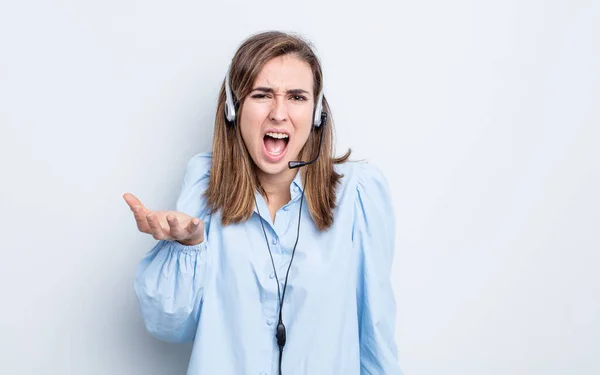 Junge Hübsche Frau Die Wütend Genervt Und Frustriert Aussieht Telemarketer — Stockfoto