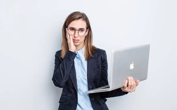 Jong Mooi Vrouw Gevoel Verveeld Gefrustreerd Slaperig Een Vermoeiend — Stockfoto