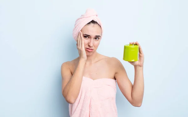 Young Pretty Woman Feeling Bored Frustrated Sleepy Tiresome Shower Hair — Stock Photo, Image