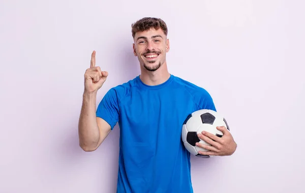 Young Handsome Man Feeling Happy Excited Genius Realizing Idea Soccer — Stok fotoğraf