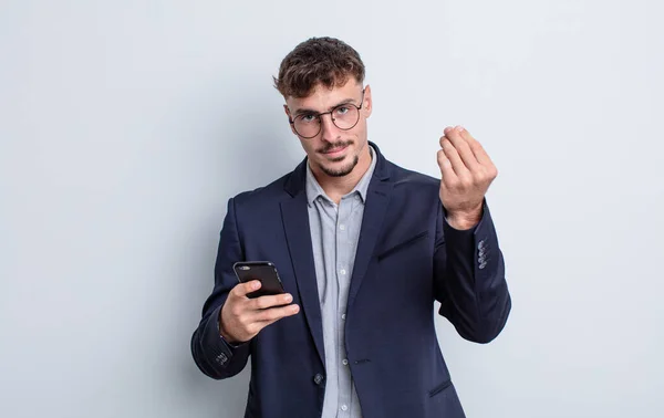 Young Handsome Man Making Capice Money Gesture Telling You Pay — Stock Photo, Image