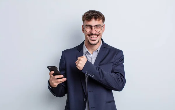 Young Handsome Man Feeling Happy Facing Challenge Celebrating Business Concept — Stock Photo, Image