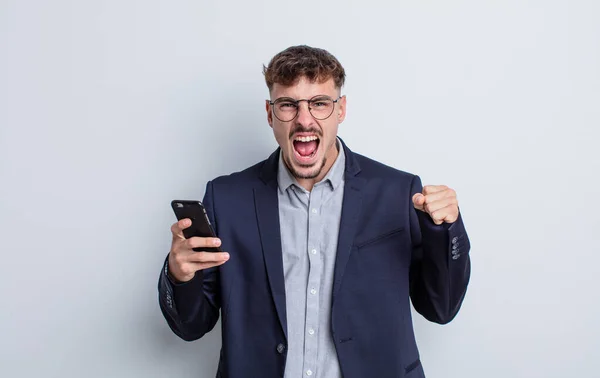 Young Handsome Man Shouting Aggressively Angry Expression Business Concept — Stock Photo, Image