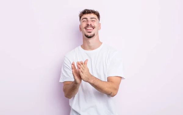 Young Handsome Man Feeling Happy Successful Smiling Clapping Hands Saying — Stock Photo, Image